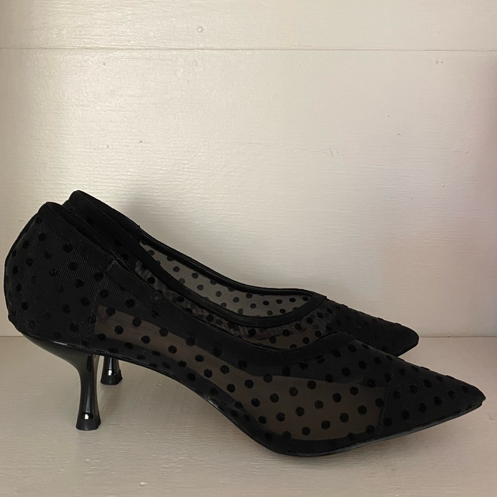 Zara Black Sheer Polka Dot Heels